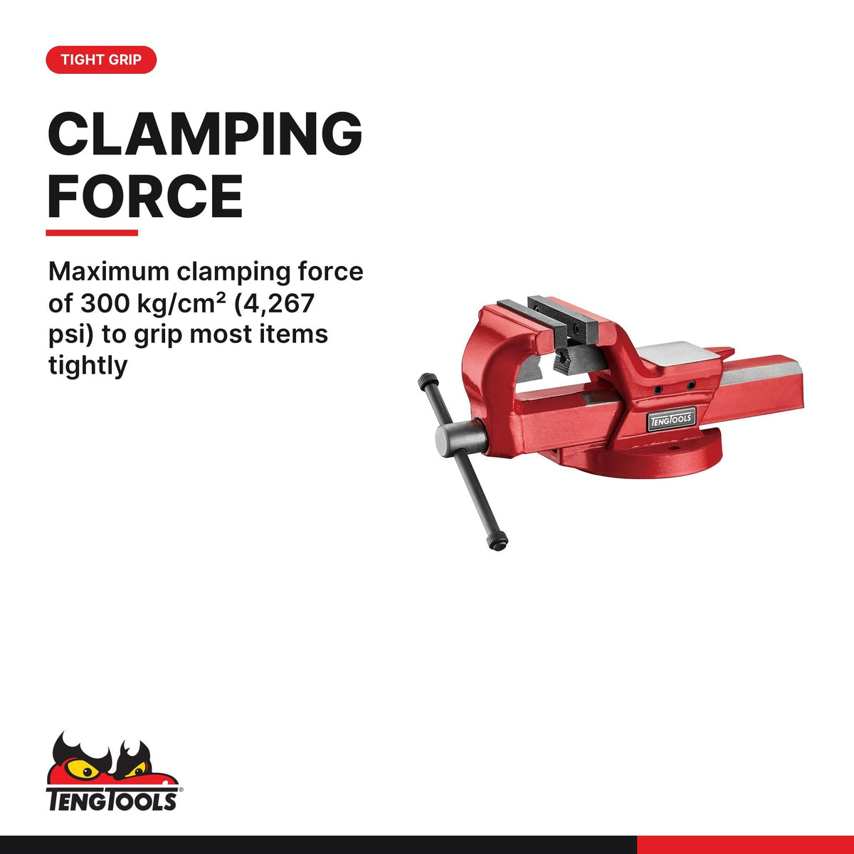 Teng Tools 4 Inch Bench Vise - Heavy Duty Work Bench Jaw Clamp - TCAV4