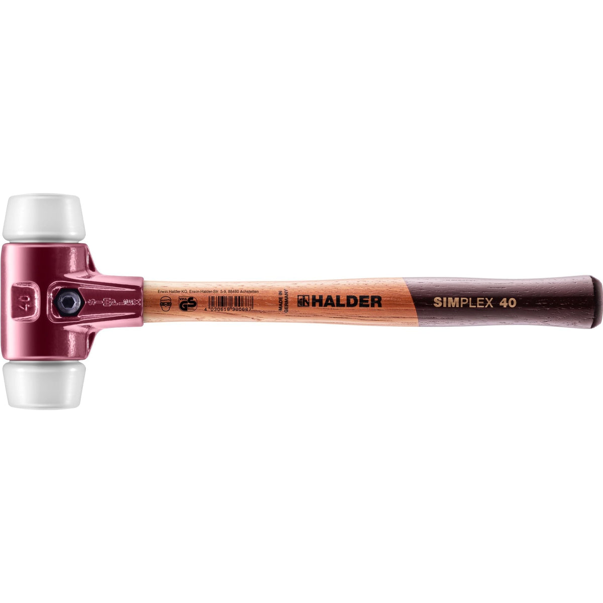Halder Simplex Sledgehammer 80mm – Superplastic Inserts, Cast Iron Housing with Protection Sleeve, Varnished Hickory Handle, Non-Marring Heavy-Duty Sledge – 3007.081