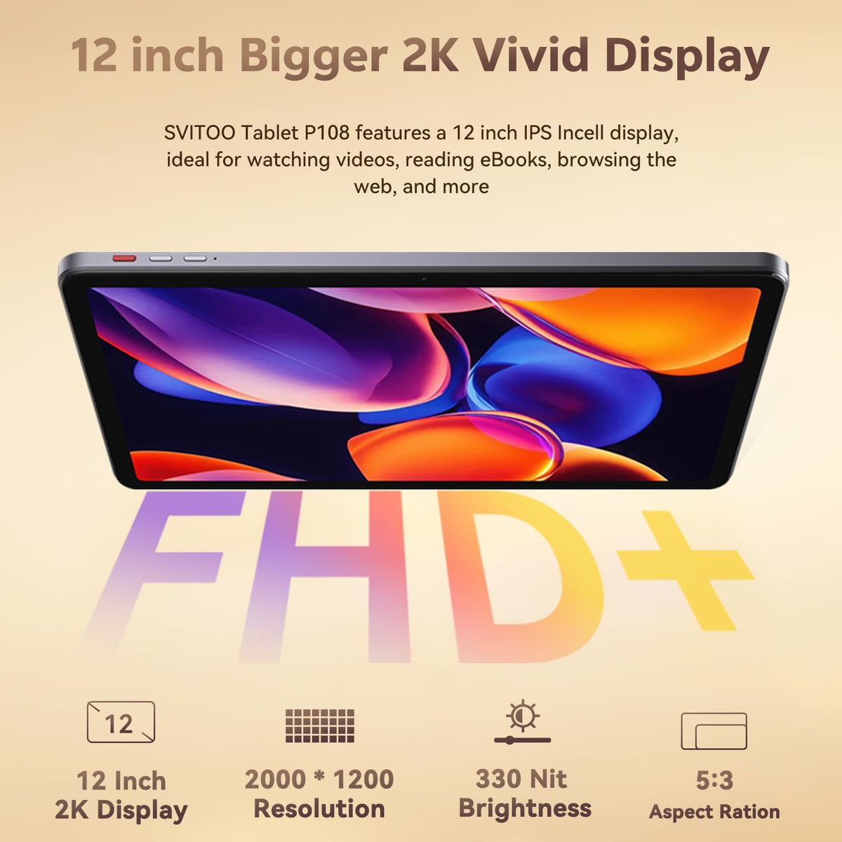 12 Inch Android 16 Tablet, 2K Display, 30GB RAM, 128GB Storage Expandable