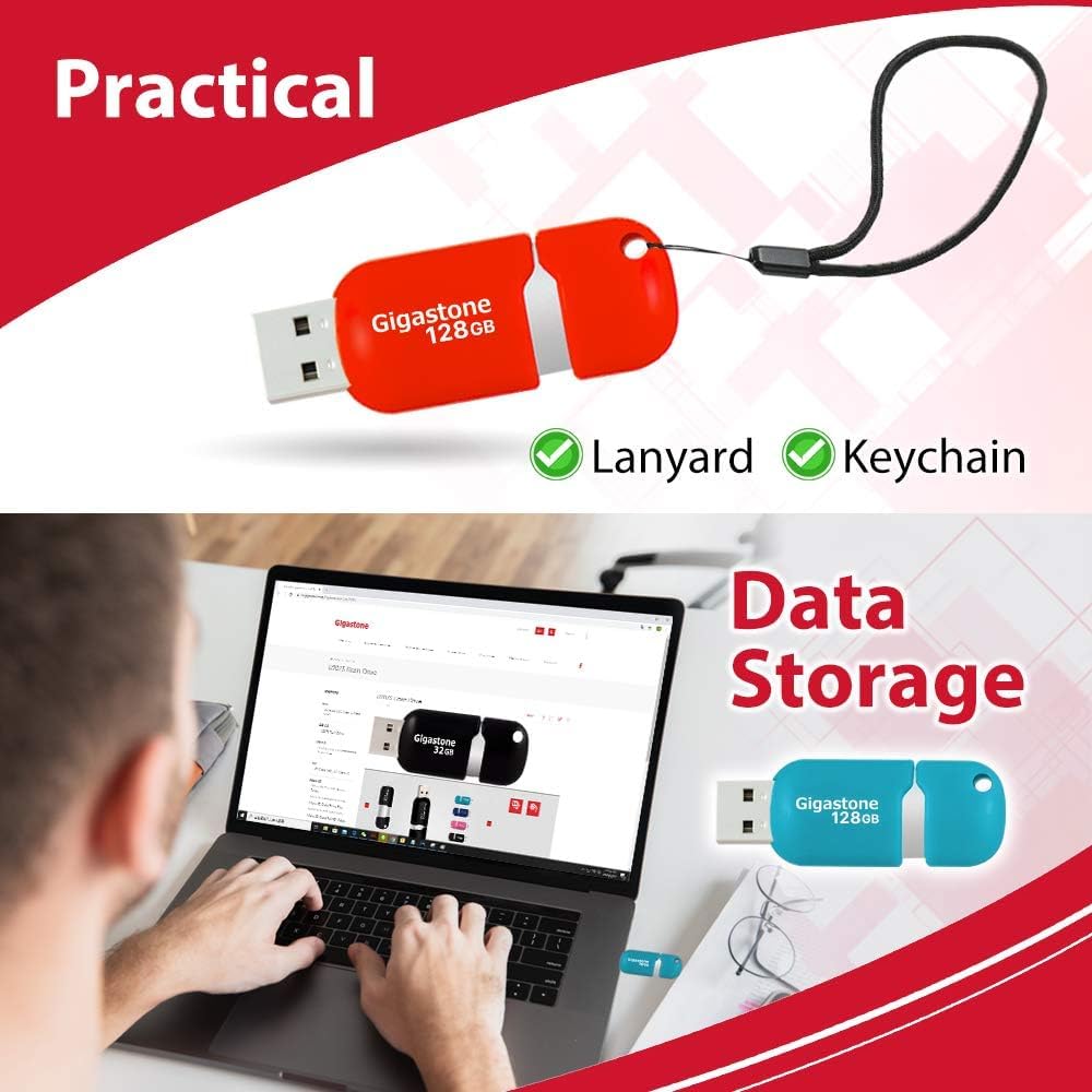 [Gigastone] V10 128GB 5-Pack USB 2.0 Flash Drive Thumb Drive Memory Stick Pen Drive Retractable Design (Random Color)