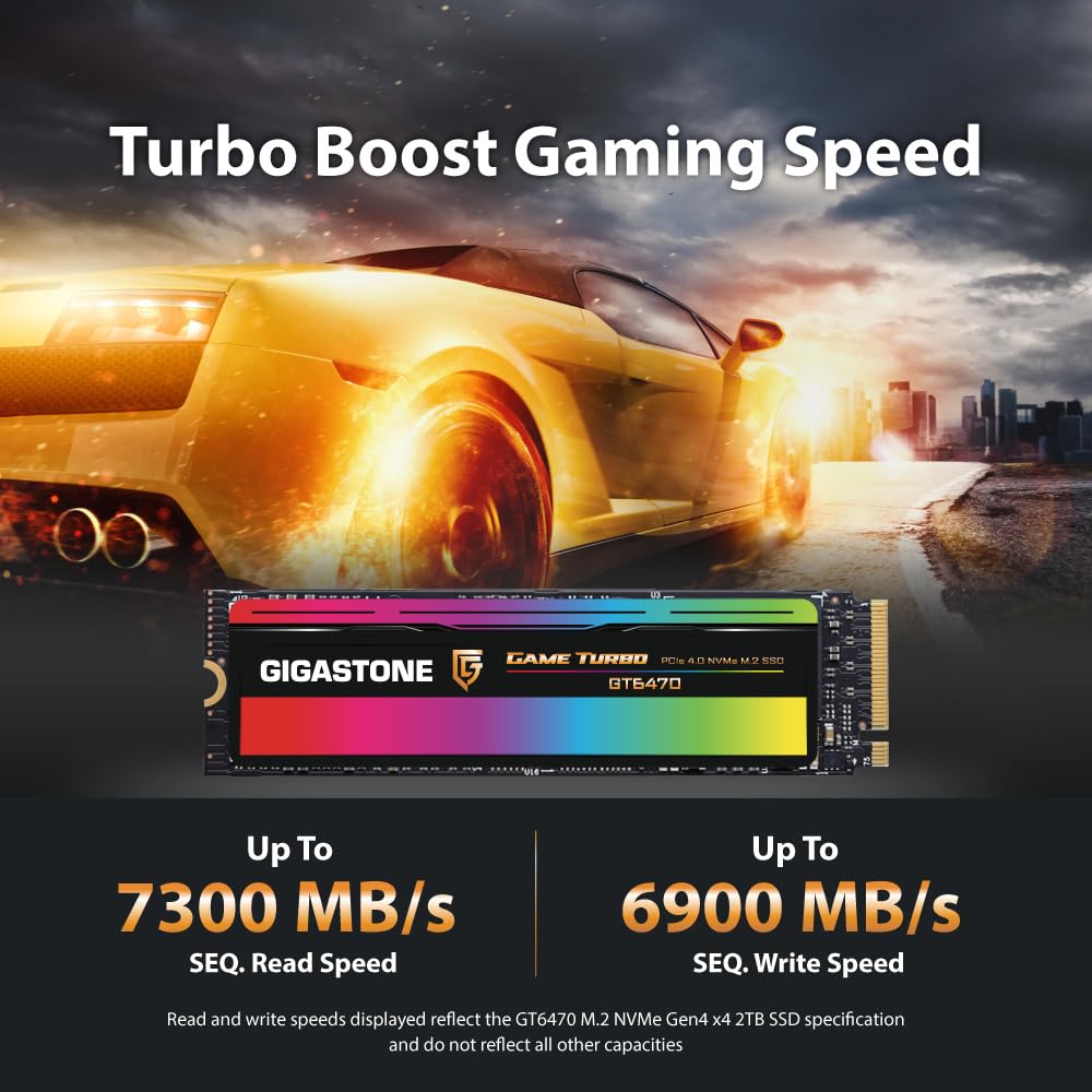 Gigastone 2TB Game Turbo PCIe Gen4x4 SSD (2-Pack) Up to 7,300MB/s with SLC Caching Gaming/PC/Desktop/Laptop 5-Year Warranty M.2 NVMe PCIe 4.0 2280 Internal Solid State Drive