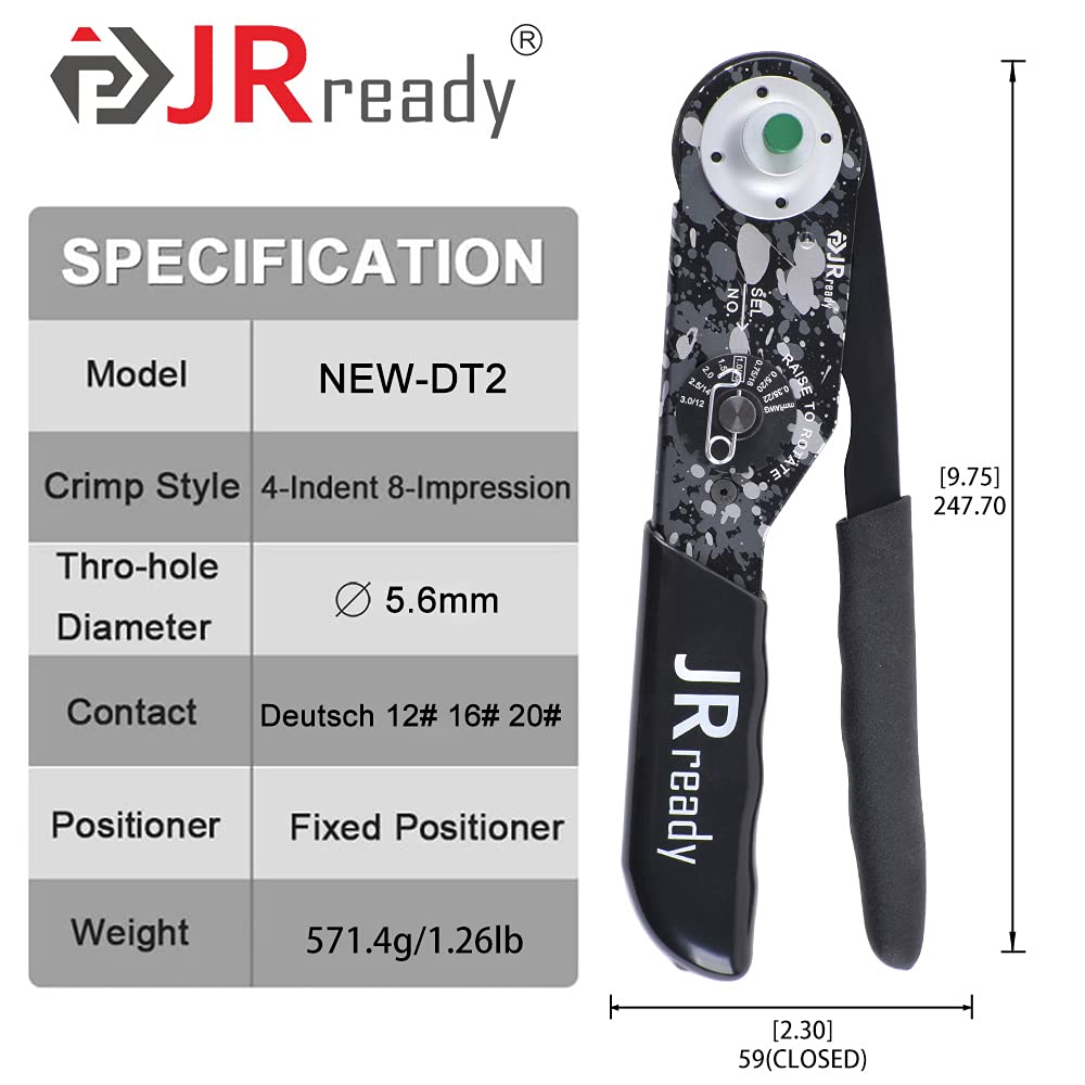 JRready NEW-DT2 Deutsch Crimp Tool for DTP, DT, DTM Connectors, Size 12, 16, 20 Solid Contacts. Equivalent to HDT 48 00 Deutsch Crimper(12-22AWG) (Pack of 2)