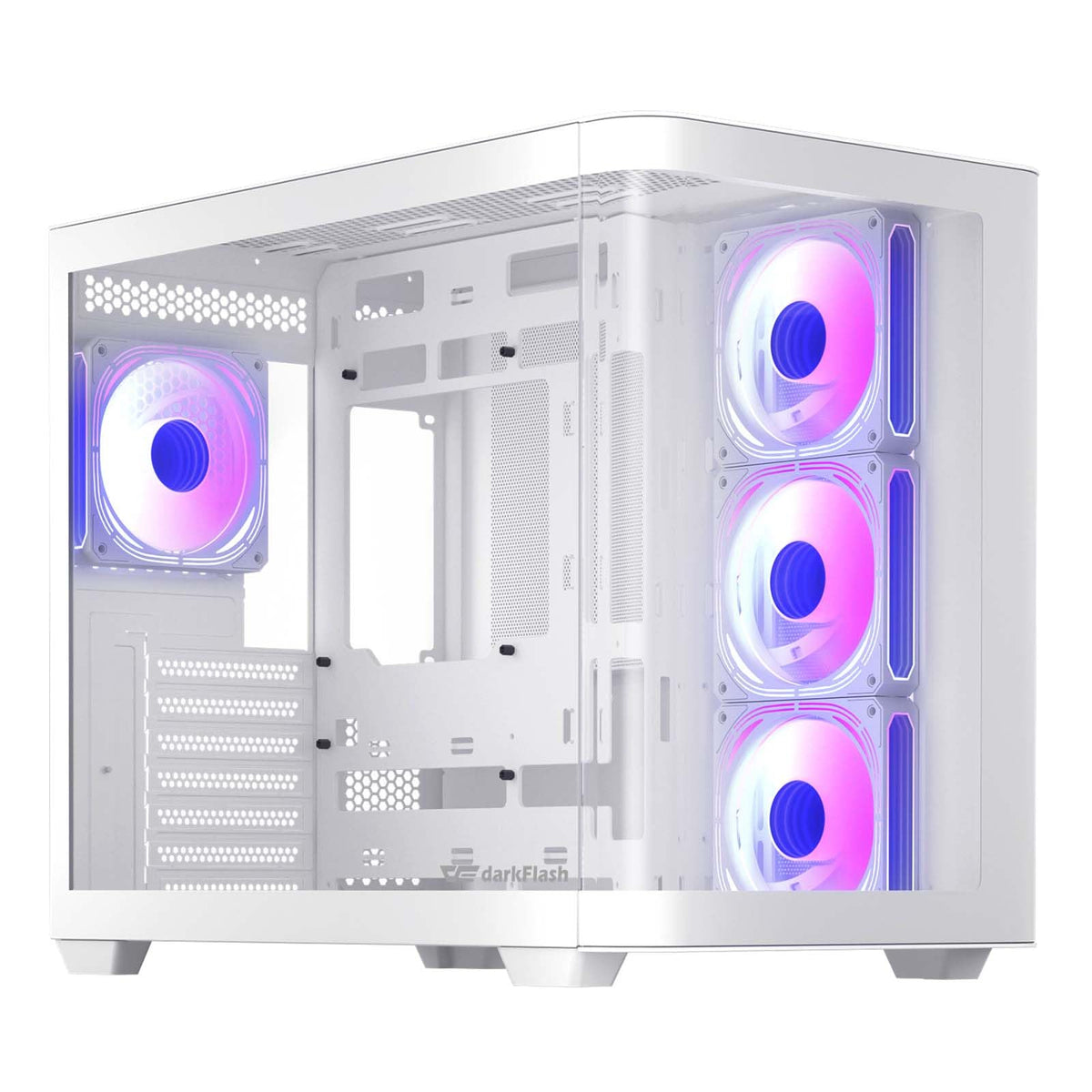 darkFlash ATX Mid-Tower Gaming PC Case, Back Plug-in BTF Motherboard, with 4 ARGB Fans Computer Case, Full View Curve Glass Dual-Chamber PC Case, Type C Port, Supports Dual 360mm AIO, White(DPW90)