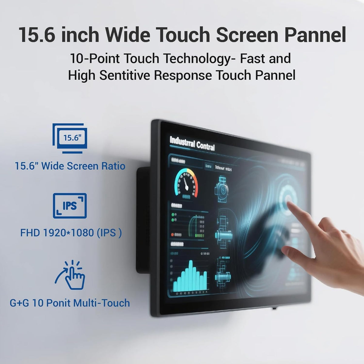 All-in-One Panel PC Industrial Touchscreen Tablet 15.6", Fanless Embedded Panel Computer Win11 Pro N5095 8GB RAM 128GB ROM, Tablet PC 1920 * 1080 IPS, 4xUSB3.0, Full FunctionType-C, HDMI, LAN