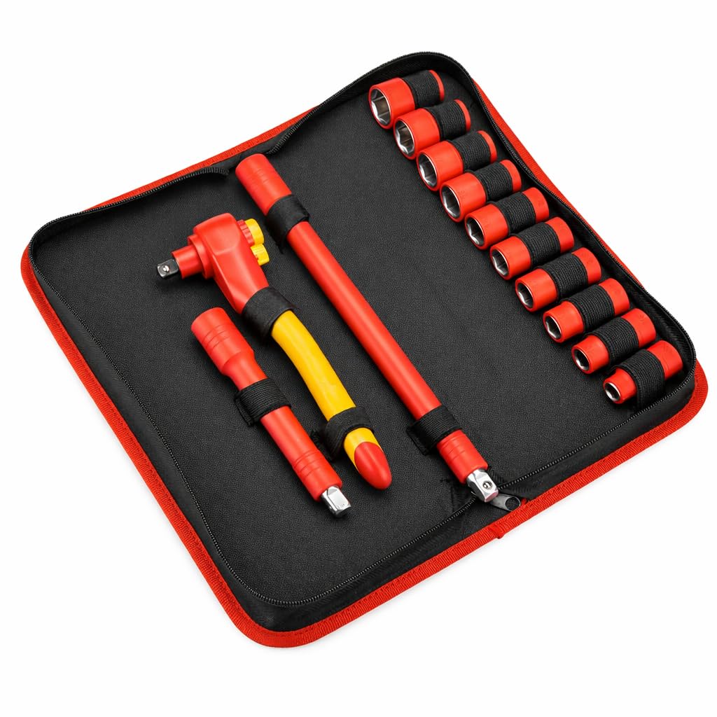 Powerbuilt 33-Piece VDE Tool Set, Insulated Ratchet, Screwdrivers, Sockets, Acessories, High-Voltage Electrical and Hybrid Vehicles, Home Repair, Certified High-Quality - 642938