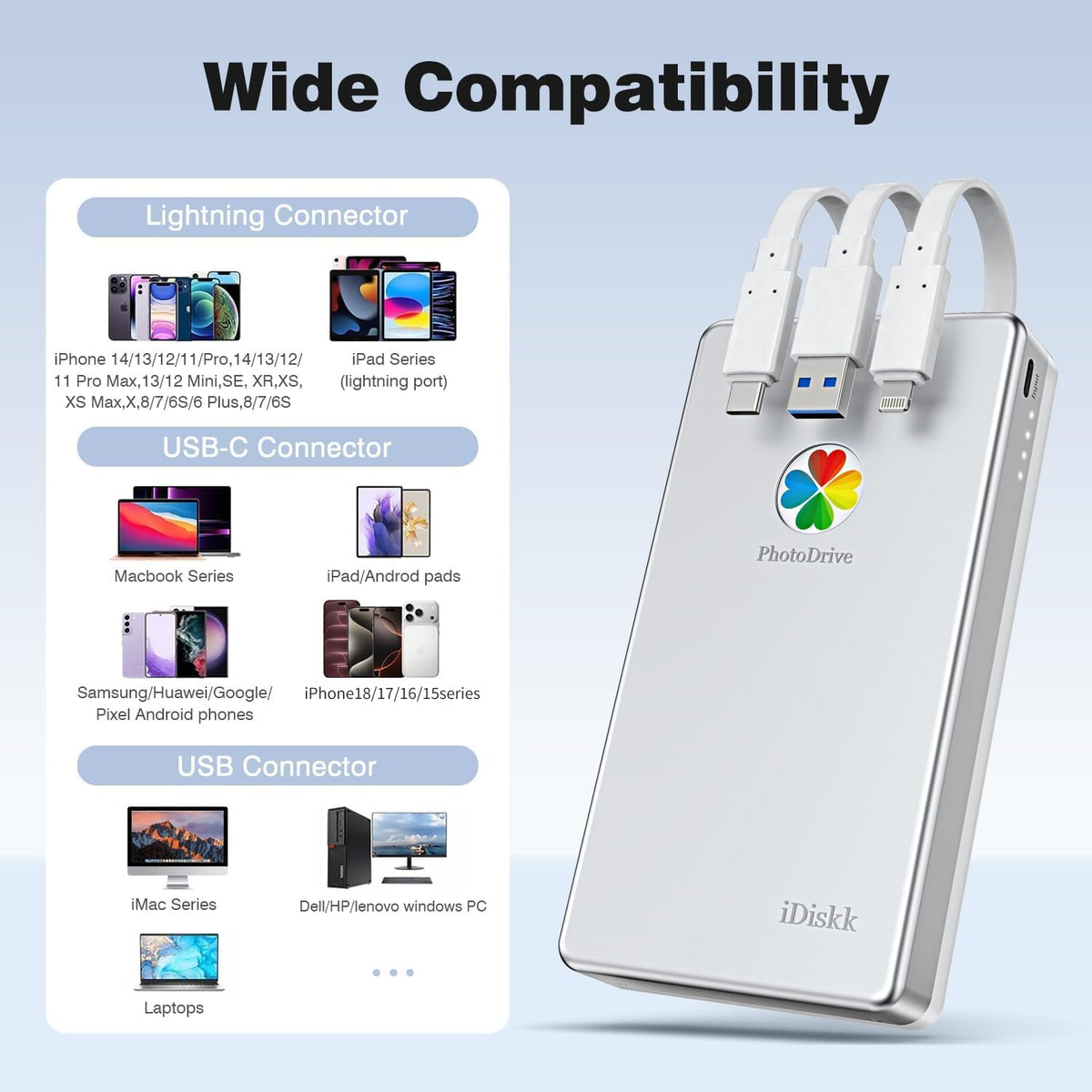 iDiskk APPL-e Certified 1TB External Hard Drive for iPhone,Auto Backup Data