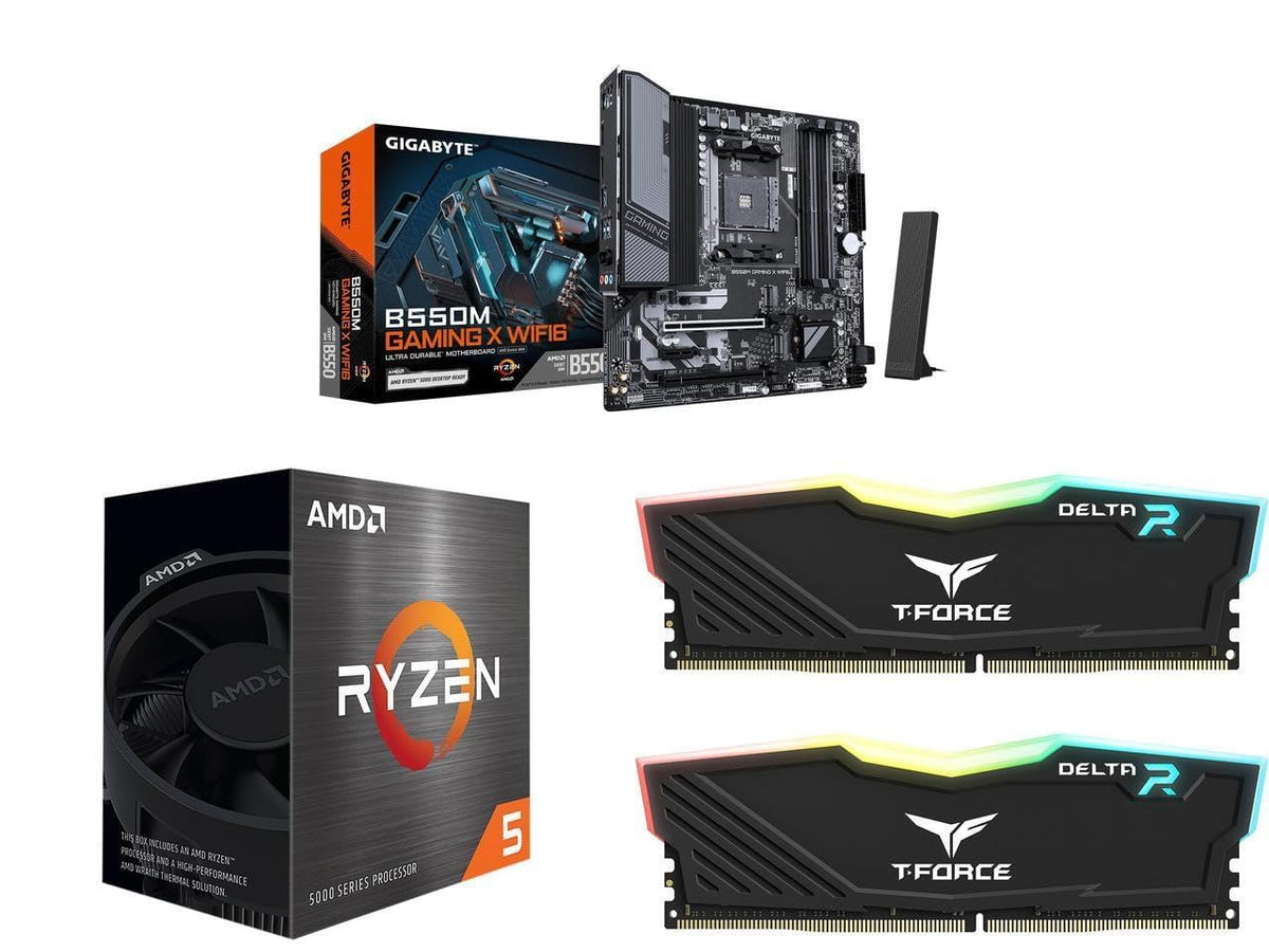 NEWEGG Motherboard CPU Memory Combo - B550-F ATX Motherboard Bundle with Ryzen 5 5500 6-Core 3.6 GHz CPU and 16GB (2 x 8GB) 288-Pin PC RAM DDR4 3200 Desktop Memory