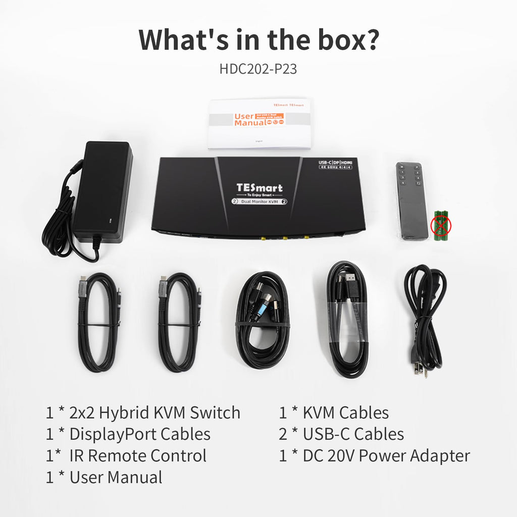 TESmart USB C + HDMI/DP KVM Switch Dual Monitor for Laptop&Desktop, 4K@60Hz