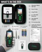 Digital Vibration Meter – VM-422 Industrial Vibrometer with Memory, Acceleration 0.1–199.9 m/s², Velocity 0.1–199.9 mm/s, Displacement 0.001–1.999 mm, 10Hz–4kHz, 500 Data Storage