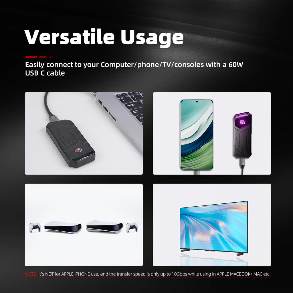 KingSpec Z5 1TB External SSD - 2100MB/s, Portable Solid State Hard Drives with RGB Light, Zinc Alloy Case, USB 3.2 Gen2x2 Interface, Compatible with Mobile Phone/PS4/Laptop/TV/PC (1TB)