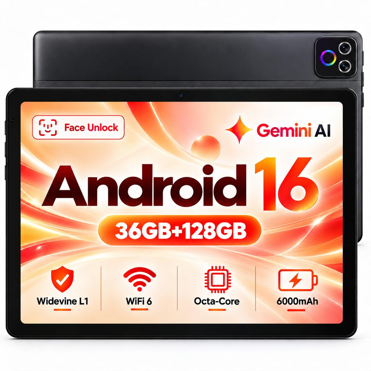 Android 16 Tablet, Octa-Core Tablet, 34GB RAM 128GB ROM 1TB Expand, HD IPS Touch Screen 10 inch Tablet, 6000mAh Battery, BT5.4 WiFi 6, 5+8MP Dual Camera, Black