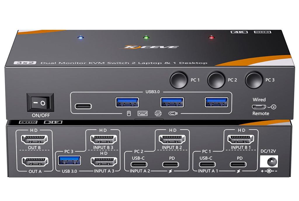 KCEVE KVM Switch 2 Monitors for 2 Laptops 1 Desktop HDMI 4K@60Hz