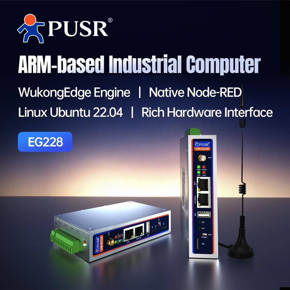 WiFi ARM-Based Linux Industrial Computer Ubuntu 22.04 Edge Computing Diverse I/O 2* RS485 2*CAN FD Industrial PC ARM Based IPC USR-EG228-EW