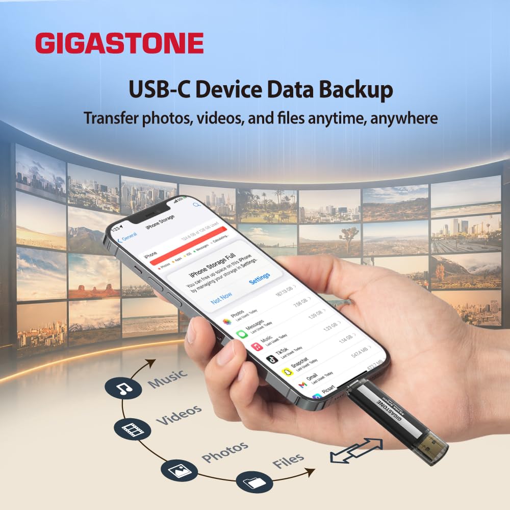 Gigastone USB-C External SSD 1TB Gaming iPhone15 USB3.2 Gen2 1,050MB/s USB-A&C Dual Portable Solid State Drive MacBook iPad Laptop Smartphone SSD Backup Hard Drive for PS5 Console