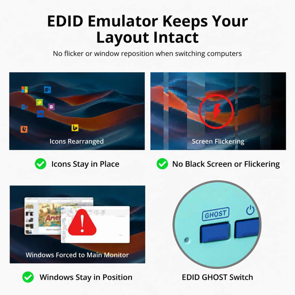 Dual Monitor 4K KVM Switch 2 Computers, 2 USB C for Laptop, DP HDMI Desktop
