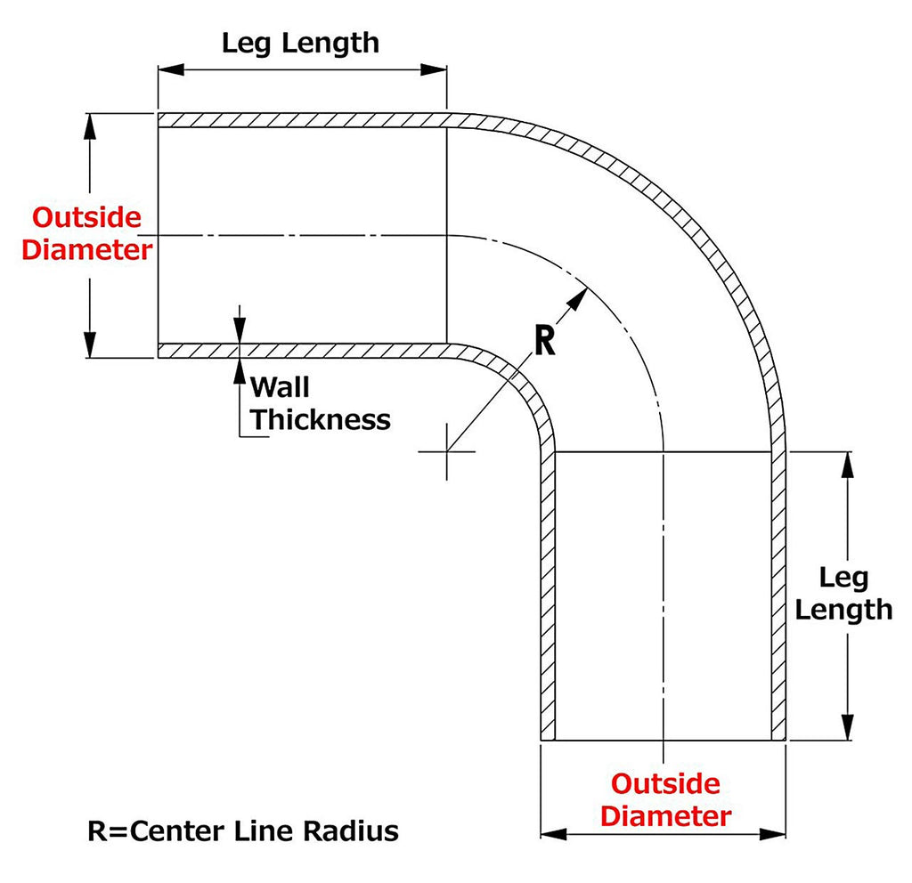 HPS AT90-500-CLR-75 6061 T6 Aluminum Elbow Pipe Tubing, 16 Gauge, 90 Degree Bend, 5" OD, 0.079" Wall Thickness, 7-1/2" Center Line Radius