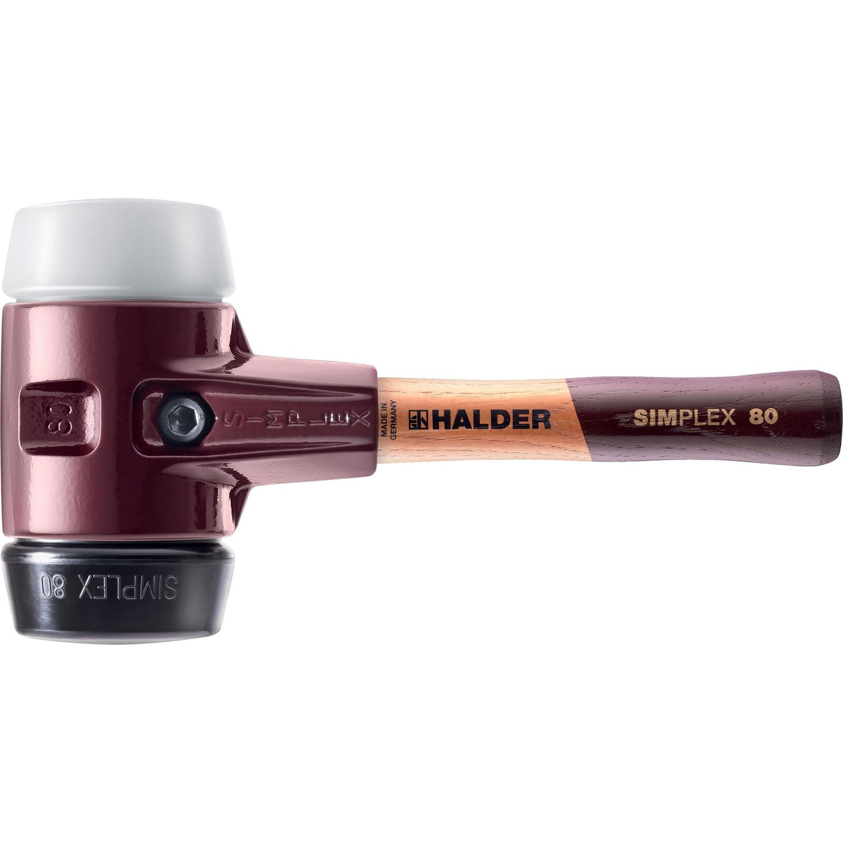Halder Simplex Soft-Face Mallet 3027.282 – Medium-Hard "Stand-Up" Rubber Insert, Superplastic Insert, Cast Iron Housing, Extra Short Varnished Wooden Handle, 80mm, 6 lbs.