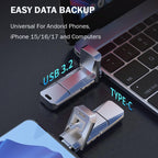 1T Solid State USB Drive, Up to 550MB/s High Speed USB 3.2 Gen 2 Thumb Drive, USB C & USB A Dual Drives, External SSD Storage for iPhone 17/16/15, Android, MacBook, Laptop, PC, iPad and More