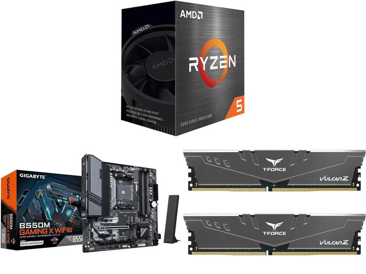NEWEGG Motherboard CPU Memory Combo - B550-F ATX Motherboard Bundle with Ryzen 5 5500 6-Core 3.6 GHz CPU and 16GB (2 x 8GB) 288-Pin PC RAM DDR4 3200 Desktop Memory
