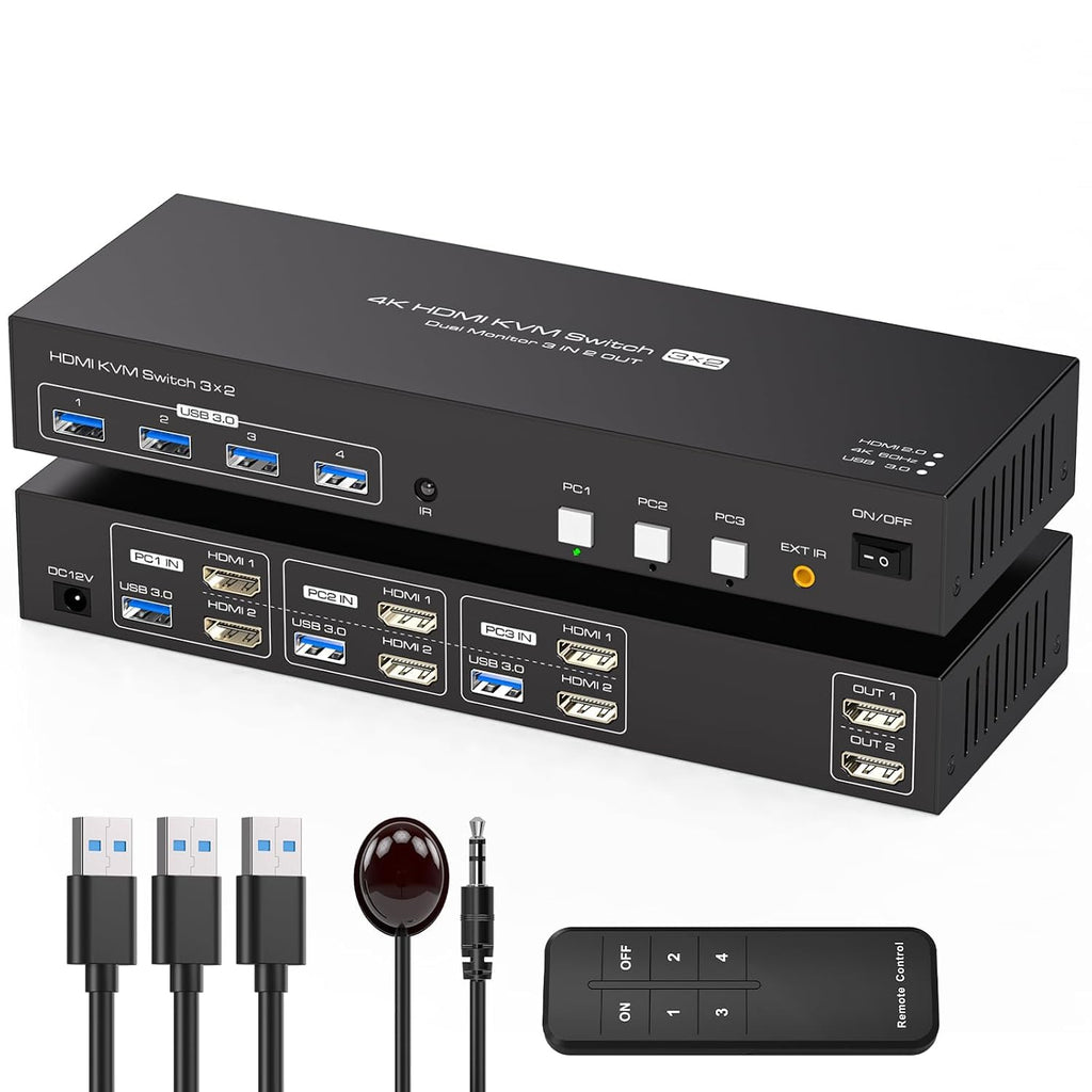 USB C KVM Switch Docking Station for 2 Montors 2 Laptops or MacBook with Displaylink,14-in-1 Thunderbolt Docking Station Support Extended/Copy Mode with 4K@60Hz HDMI and Displayport Dual Display Out