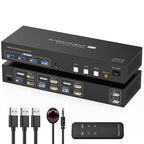 USB C KVM Switch Docking Station for 2 Montors 2 Laptops or MacBook with Displaylink,14-in-1 Thunderbolt Docking Station Support Extended/Copy Mode with 4K@60Hz HDMI and Displayport Dual Display Out