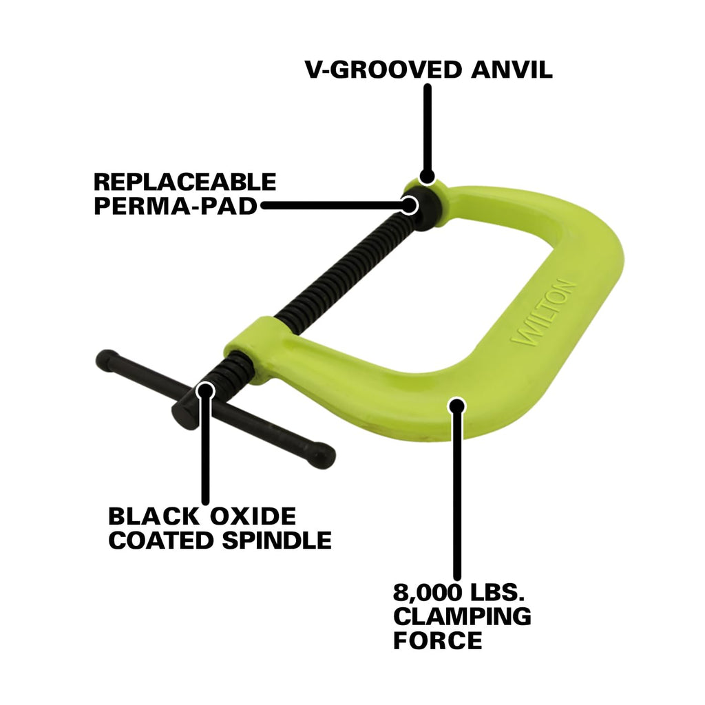 Wilton Hi-Vis C-Clamp, 10-1/8" Opening, 6" Throat, 8000 Lbs. Clamping Force (Model 410-SF)