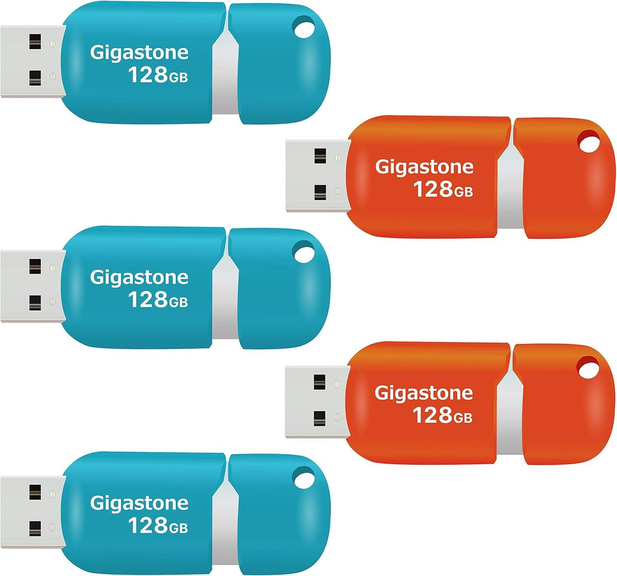 [Gigastone] V10 128GB 5-Pack USB 2.0 Flash Drive Thumb Drive Memory Stick Pen Drive Retractable Design (Random Color)