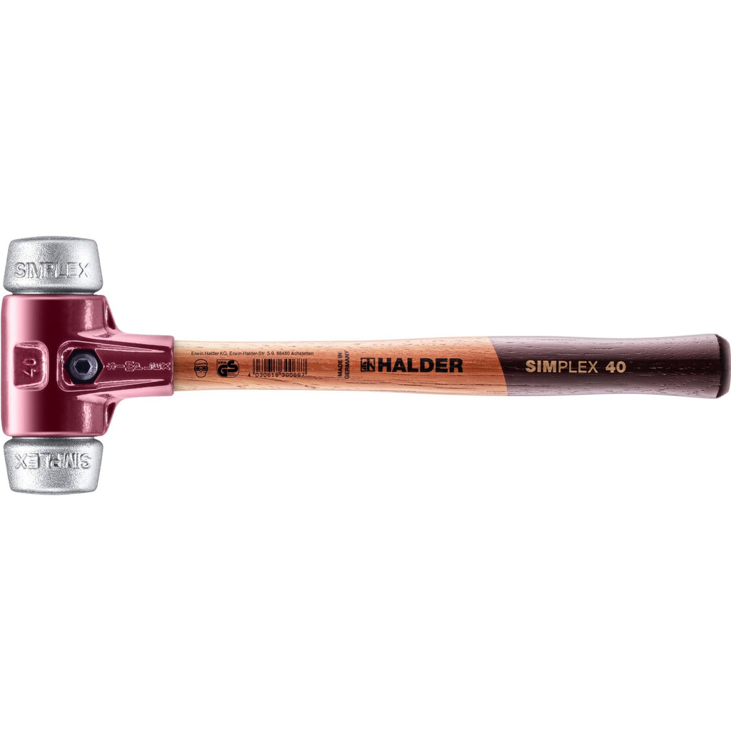 Halder Simplex Sledgehammer 80mm – Soft Metal Inserts, Cast Iron Housing with Protection Sleeve, Varnished Hickory Handle, Heat-Resistant Non-Sparking Assembly & Straightening Sledge – 3009.080