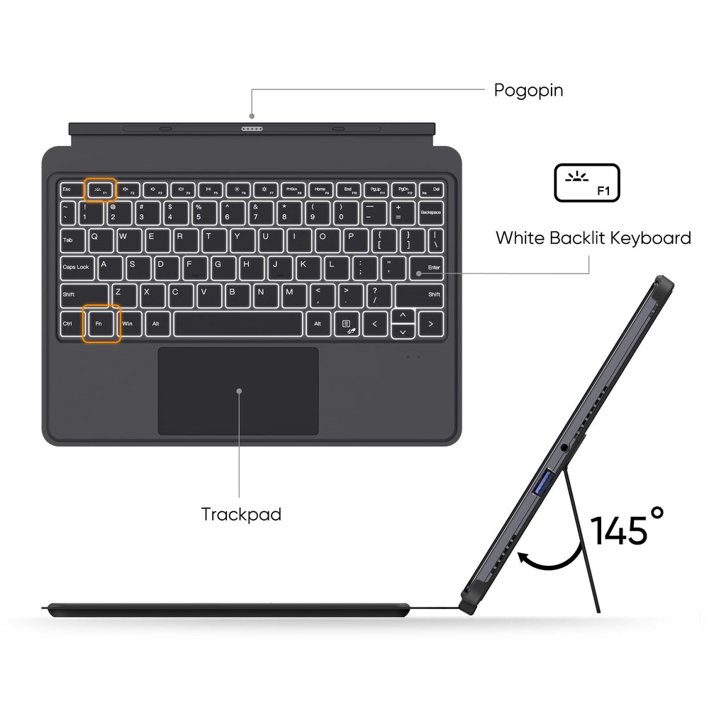 10.1" Touchscreen Tablet PC/Mini Computer with Keyboard & Pen, 12GB RAM 256GB SSD, Core m3 up to 3.4GHz, Win 11 Pro, Office 2024, USB-C, Micro HDMI, BT 5.0, WiFi 5 – Gray