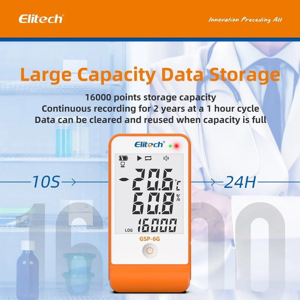 Multiuse Digital Temperature and Humidity Data Logger (Range: -40 to 85°C) Thermal Mapping | Area Mapping with Glycol for Medicine | Vaccine Storage Data Logger | Model: GSP-6 pro