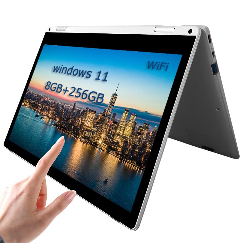 11.6 inch 2 in 1 Touchscreen Laptop, FHD 1080P Display, Intel Celeron CPU, 8GB RAM 256GB SSD, 360°Convertible Flip Ultra Thin Lightweight Tablet Laptop,Webcam,Type-C,WiFi,Window s 11,Silver