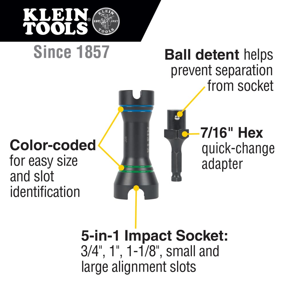 Klein Tools NRHD 5-In-1 Impact Socket, and Small and Large Alignment Slots