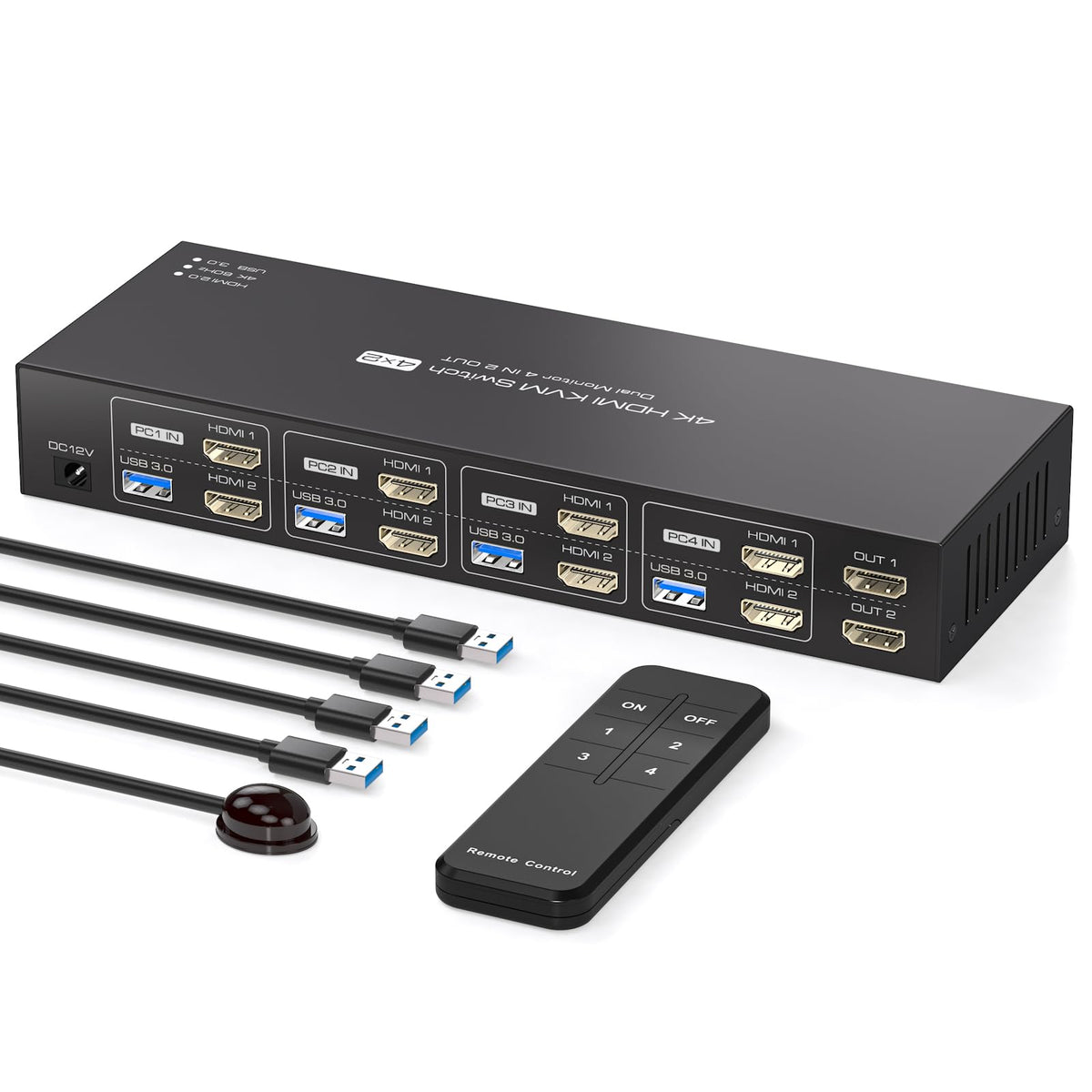 KVM Switch 4 Computers 2 Monitors HDMI and Displayport 4K120Hz 4 Port KVM Switch for 4 PCs to Share Dual Monitors and 4 USB 3.0 Peripherals Support for Copy/Extend Modes with Controller