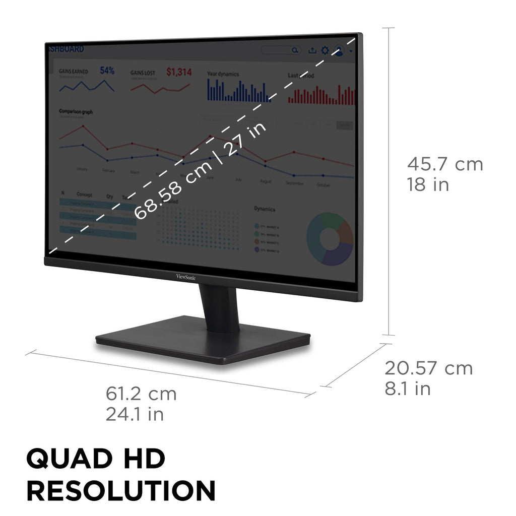 ViewSonic VS2725-2K 27 Inch 1440p Computer Monitor, QHD 100Hz Display