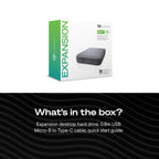 Seagate 8TB Expansion Desktop Hard Drive | MicroB to USB-C (STNP8000400)