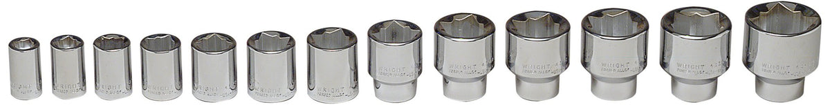 Wright Tool 1/2" Dr., 13 Pc. 8 Pt. Socket Set, 7/16" - 1-1/4"