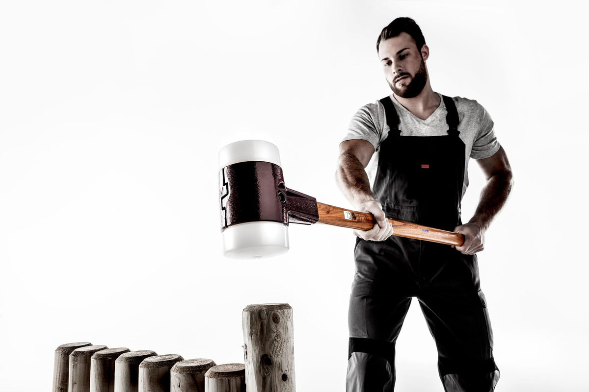 Halder Simplex Sledgehammer 80mm – Superplastic Inserts, Cast Iron Housing with Protection Sleeve, Varnished Hickory Handle, Non-Marring Heavy-Duty Sledge – 3007.081