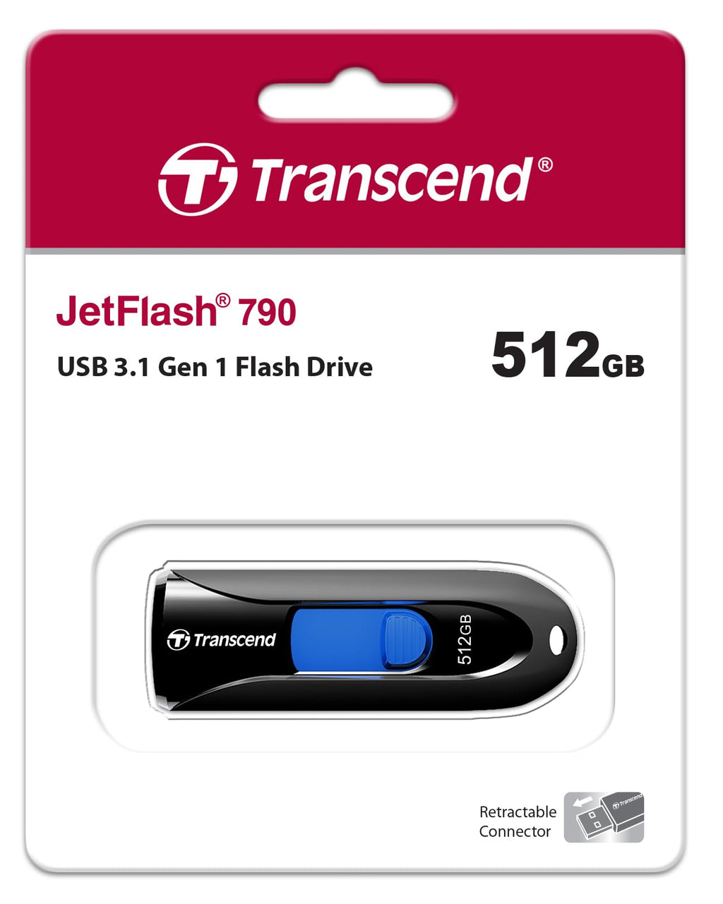 Transcend 512GB JetFlash 790 USB 3.0 Flash Thumb Drive, Black