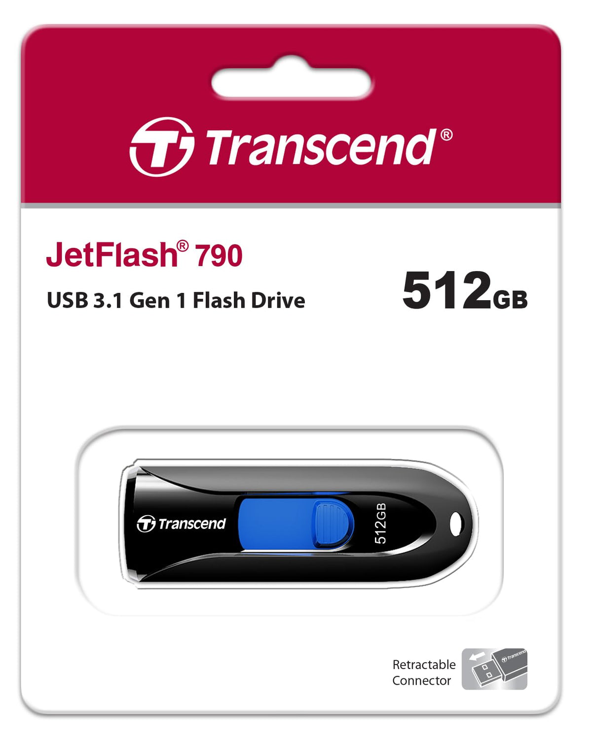 Transcend 512GB JetFlash 790 USB 3.0 Flash Thumb Drive, Black