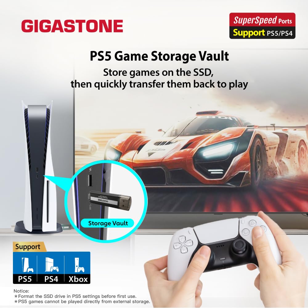Gigastone USB-C External SSD 1TB Gaming iPhone15 USB3.2 Gen2 1,050MB/s USB-A&C Dual Portable Solid State Drive MacBook iPad Laptop Smartphone SSD Backup Hard Drive for PS5 Console
