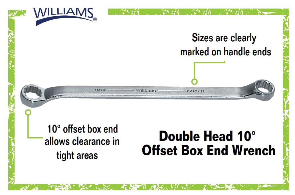 Williams WS-7707 7-Piece Double Head 10-Degree Offset Box End Wrench Set