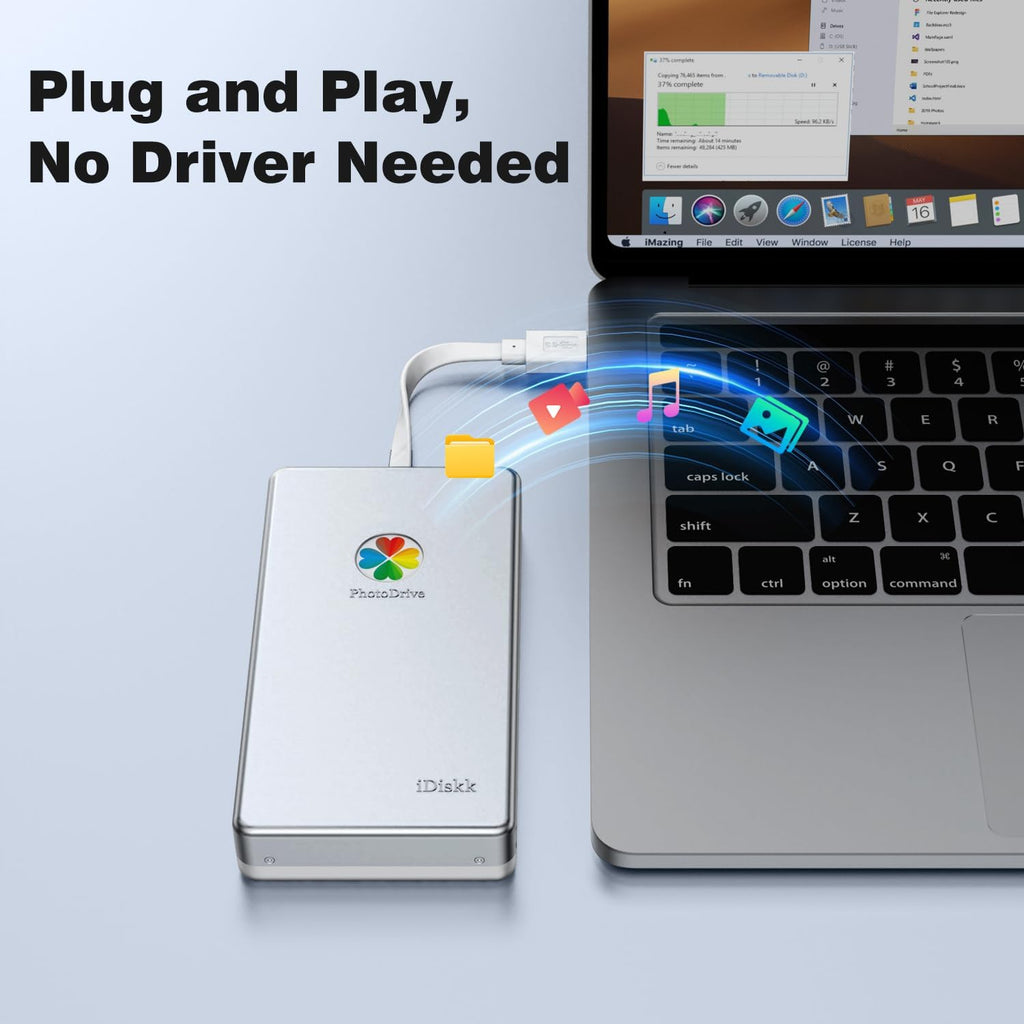 iDiskk APPL-e Certified 1TB External Hard Drive for iPhone,Auto Backup Data