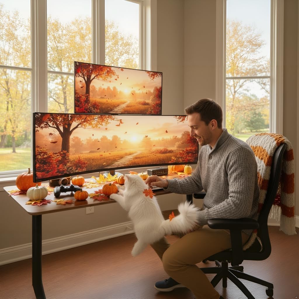 ARES WING Dual Monitor Stand for Desk, Arm with USB A/C for 17 to 49 Inch