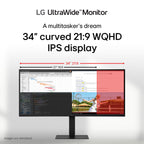 LG 34U650A-B 34-inch UltraWide IPS WQHD 100Hz HDR10 Curved Monitor, Black