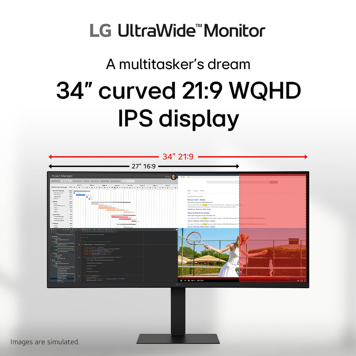 LG 34U650A-B 34-inch UltraWide IPS WQHD 100Hz HDR10 Curved Monitor, Black