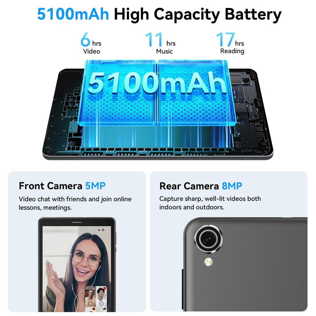 8 Inch Tablet Android 15 Tablet with Sim Card Slot Uncloked Cellular Phone with 4G LTE Octa Core 12GB RAM 64GB ROM 2TB TF Expandable Tableta with Case