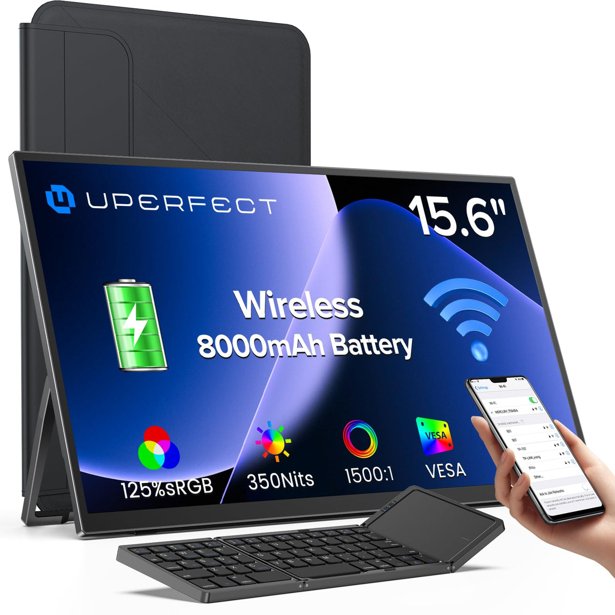 UPERFECT 15.6" 1080P Wireless Portable Monitor with Battery 8000mAh UFree V