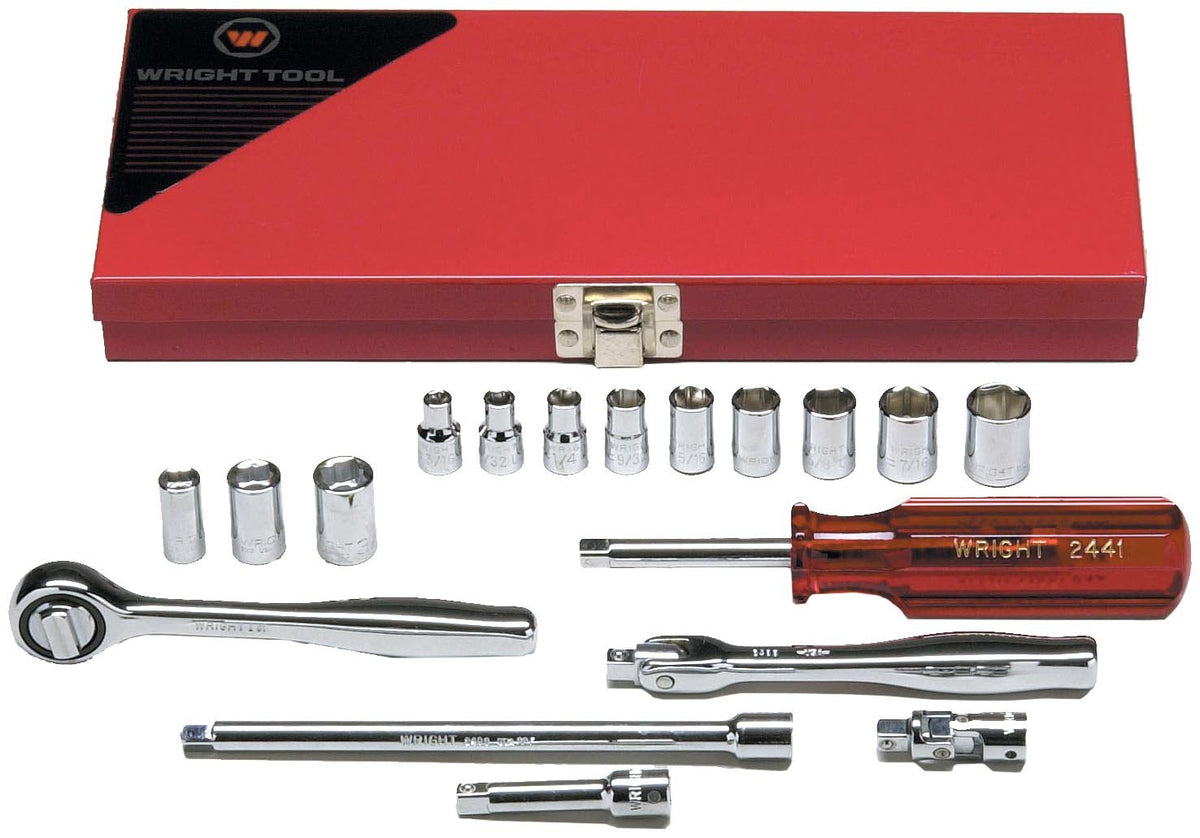 Wright Tool 218 1/4" Drive 6 Point Standard and 8 Point Standard Socket Set (18-Piece)