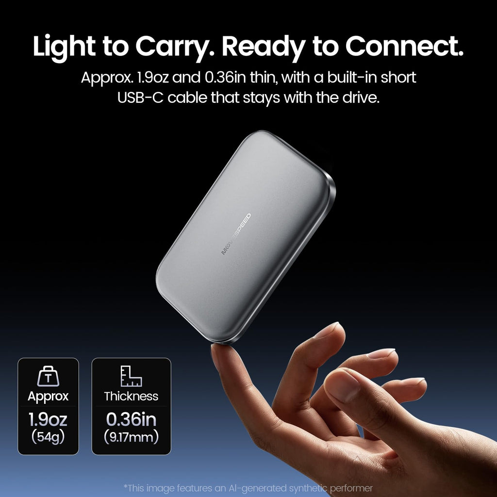 MOVE SPEED 1TB SSD External Hard Drive USB 3.2 Gen 2x2 Up to 2000MB/s Magnetic External SSD with Type C Cable for ProRes 4K Video iPhone 18/17/16/15, Android Phone, Windows, Mac