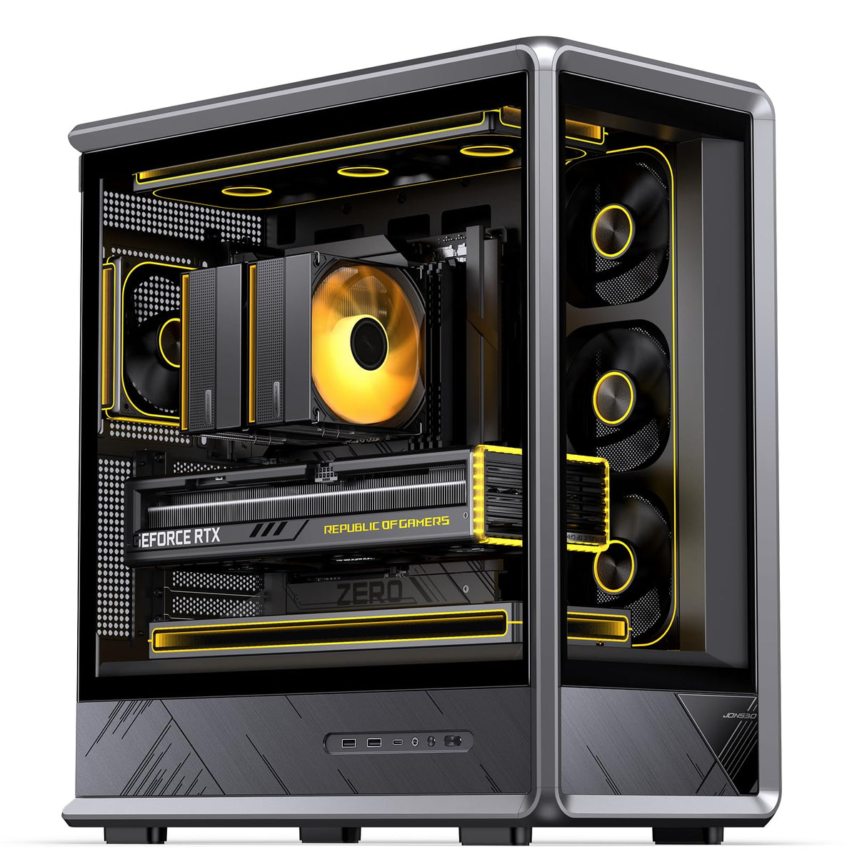 JONSBO D401 ATX Mid Tower PC Case, Frame Structure, Back-Connect MB,High Comp Gaming Dual Chamber Computer Case,GPU 439mm/PSU 200mm/AIO360x2, Desktop Display,Black